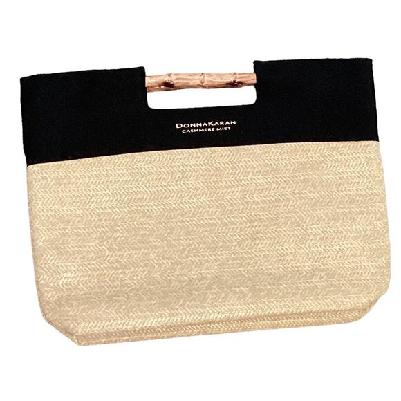 Donna Karan Handbags - Donna Karan Cashmere Mist Tote Herringbone Straw & Black Canvas Bamboo 248E